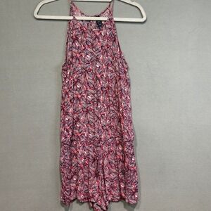 Gap Halter Romper Womens Medium Tropical‎ Leaf Print Red Blue Beachy Vacation